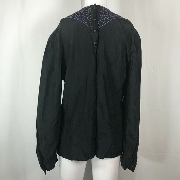 Polly Ellerman Tunic Womens Sz‎ 6 Black Purple Embroidered Vintage Hippie Boho - Picture 5 of 11